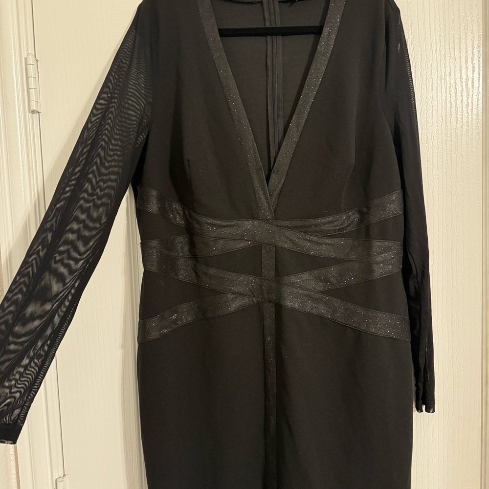 Fashion Nova Black Mesh Long Sleeve Midi Dress